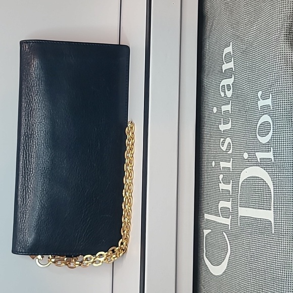 DIOR VINTAGE 90'S FOLIO CD MARK LONG WALLET NAVY LEATHER/RED INTERIOR/GOLD HRDWR - Picture 14 of 17